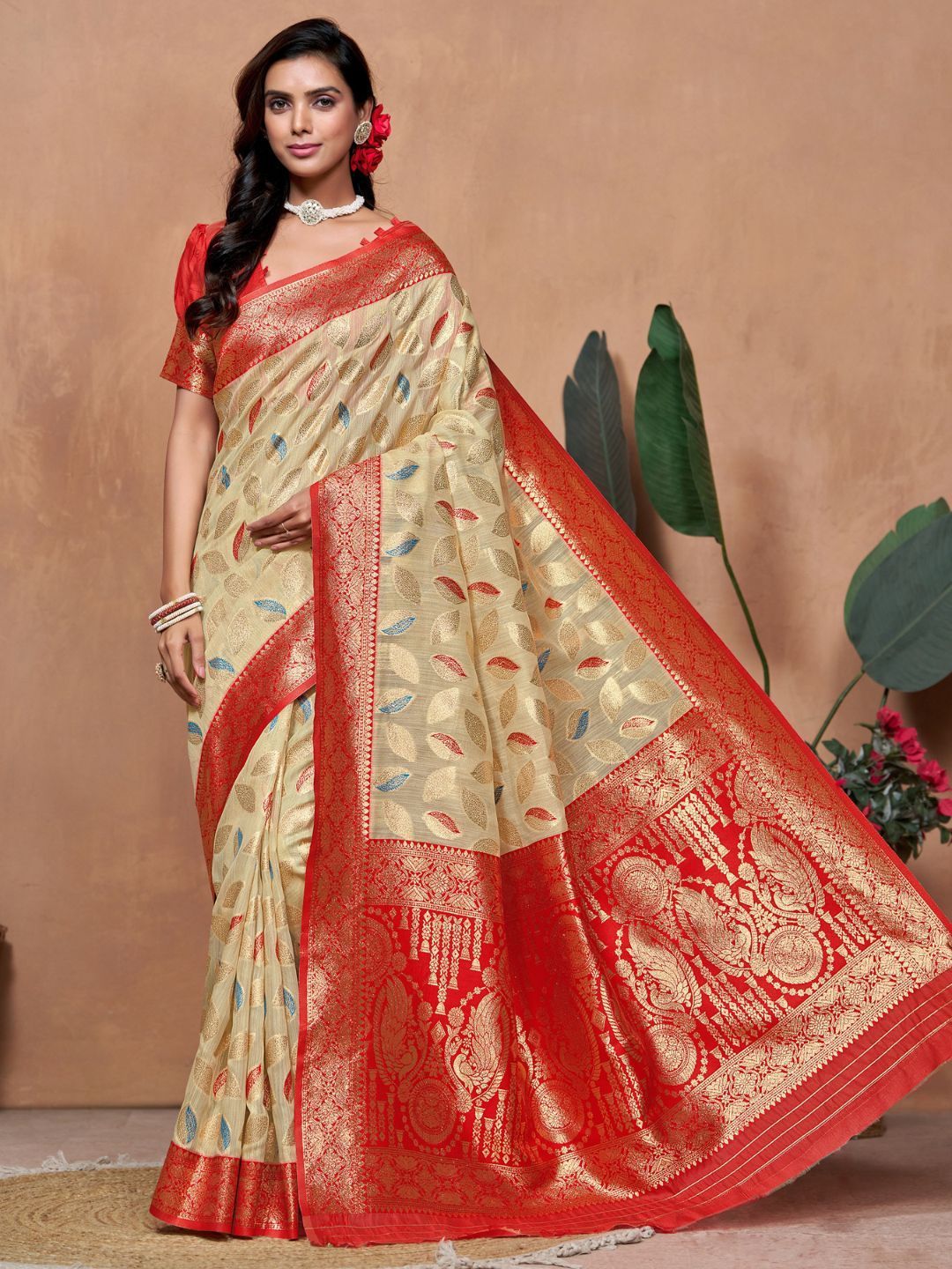 KALINI Woven Design Zari Silk Blend Banarasi Saree with Unstitched Blouse
