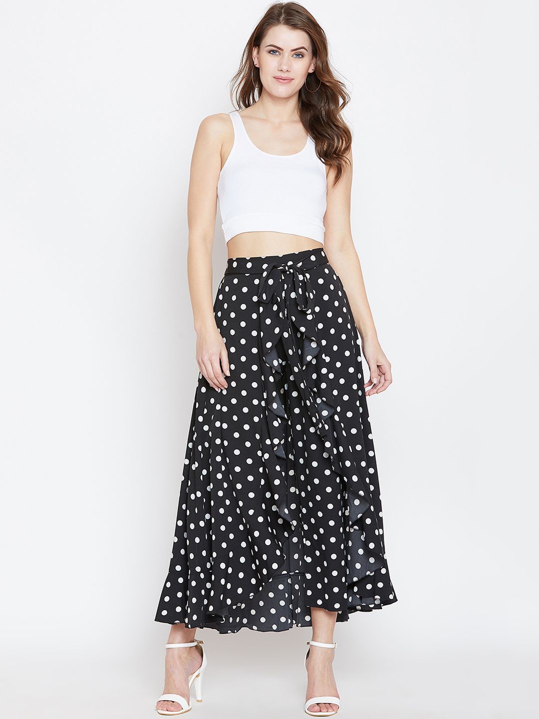 Berrylush Women Black & White Printed Flared Maxi Skirt