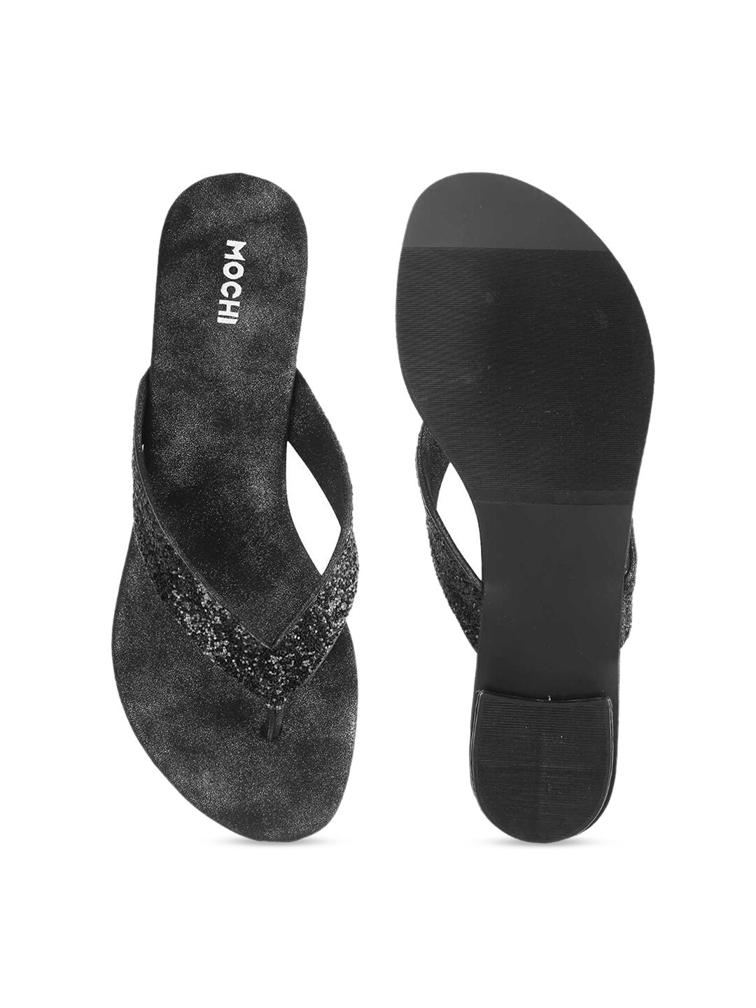 Mochi Women Black Embellished Open Toe Heels