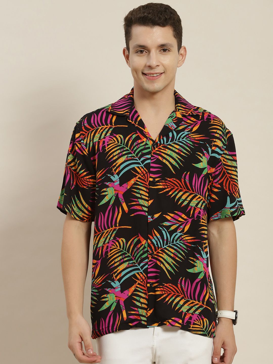 Hancock Men Black & Yellow Printed Relaxed Fit Casual Resort Shirt