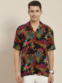 Hancock Men Black & Yellow Printed Relaxed Fit Casual Resort Shirt