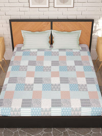 Story@home Peach & White Geometric 180 TC Queen Bedsheet with 2 Pillow Covers