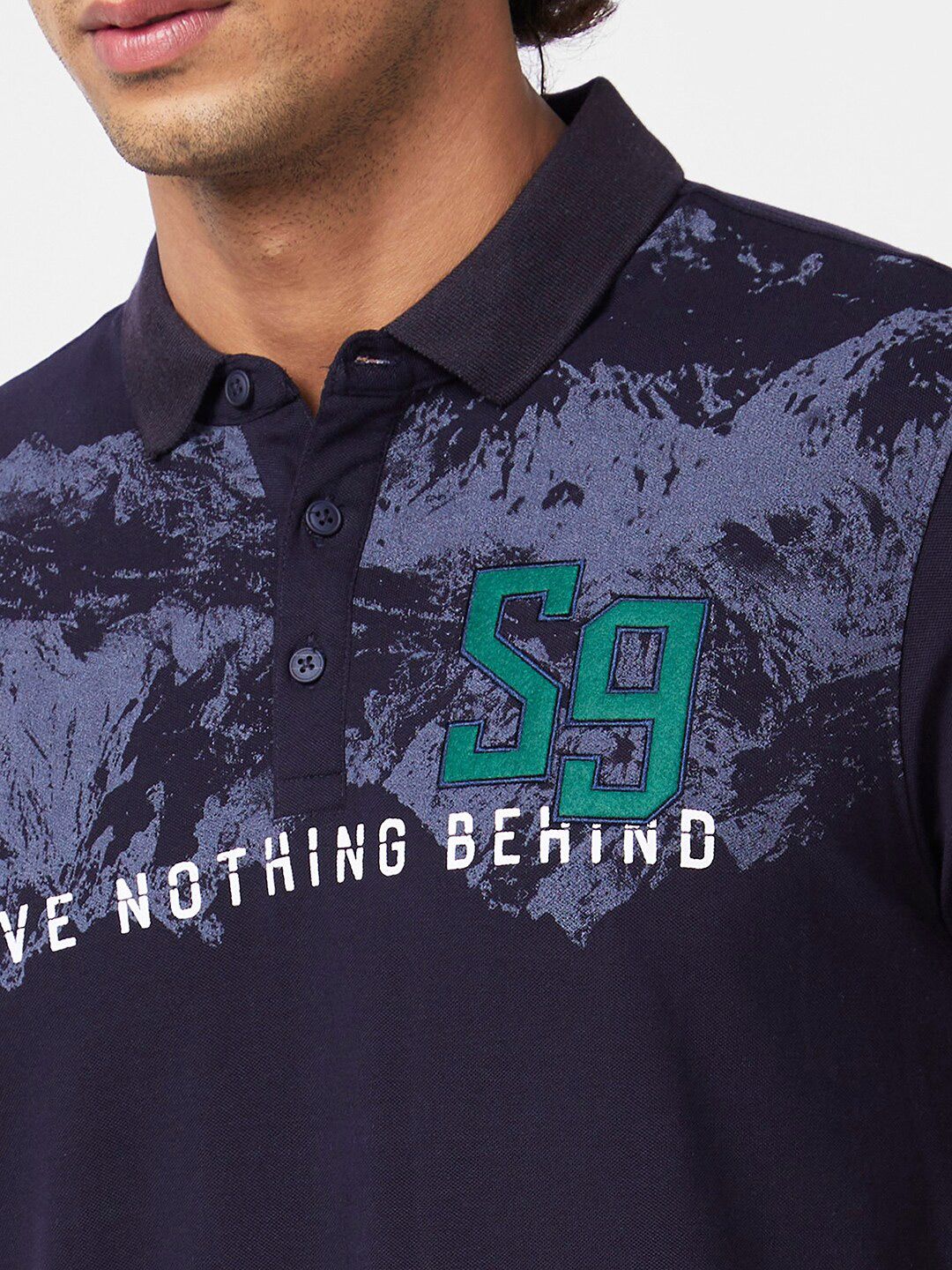 SPYKAR Graphic Printed Polo Collar Applique Slim Fit Cotton Casual T-shirt