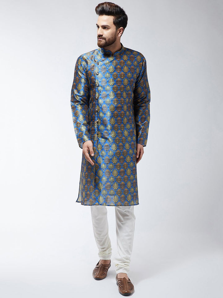 SOJANYA Men Blue & Beige Printed Straight Kurta