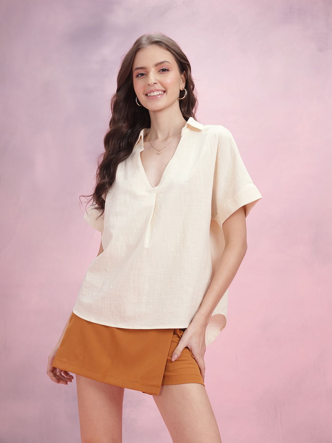 DressBerry Extended Sleeves Cotton High Low Top