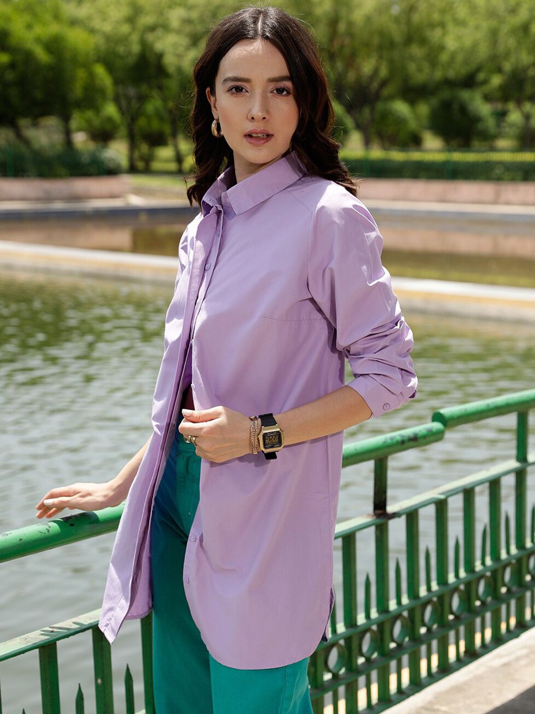 STREET 9 Lavender Comfort Oversized Pure Cotton Casual Shirt