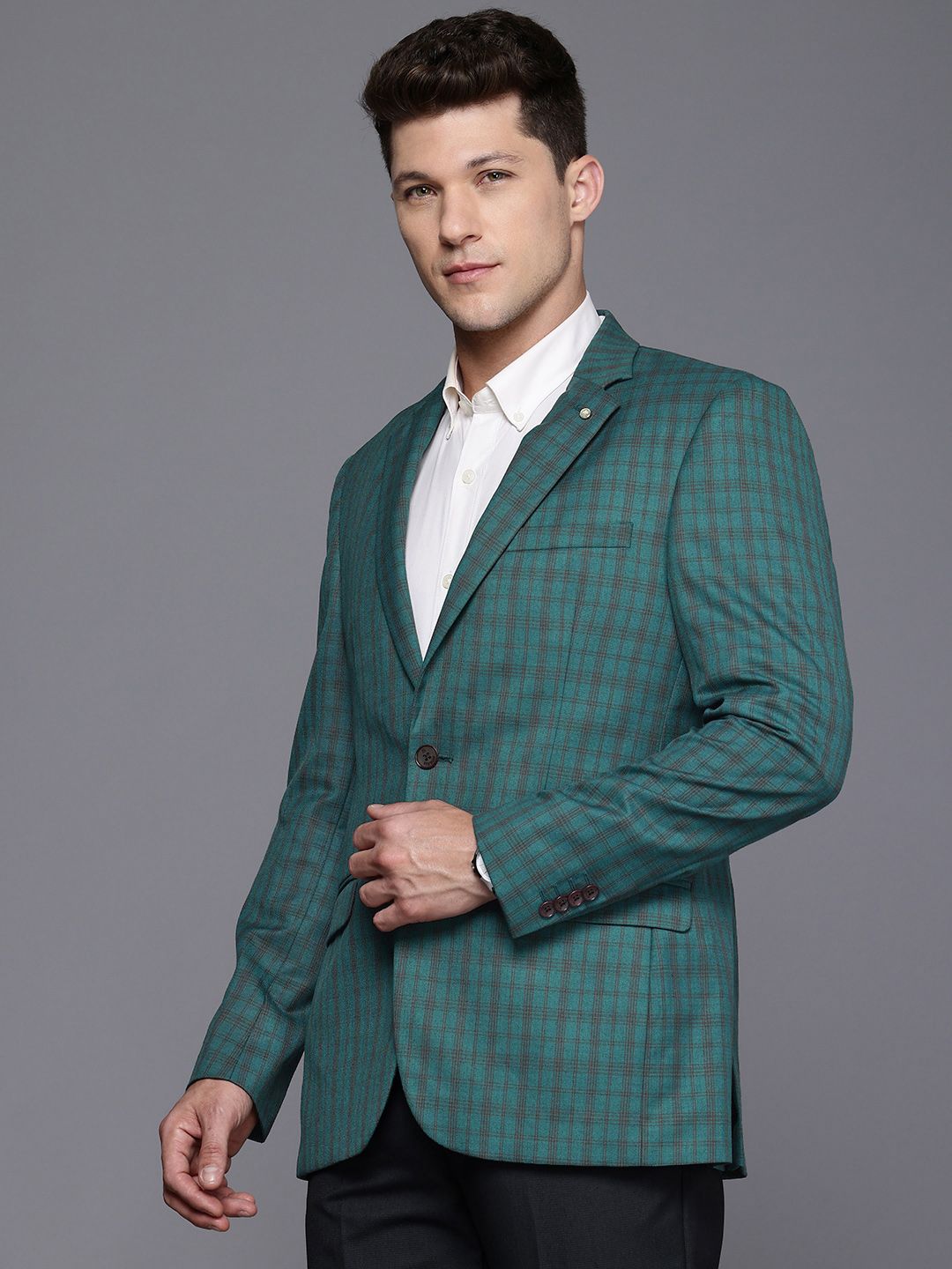 Raymond Contemporary Fit Single Breasted Checked Blazer