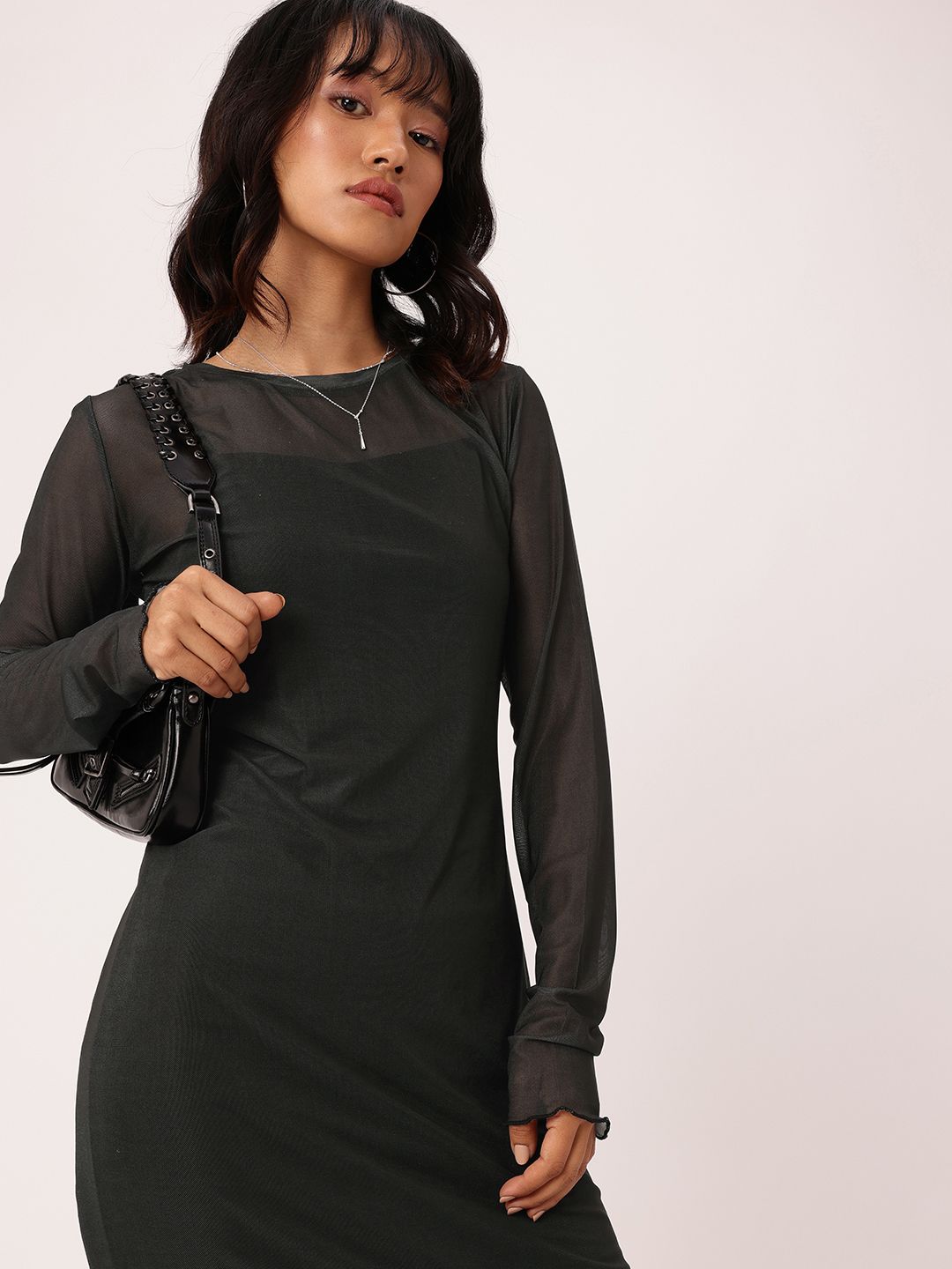 DressBerry Chic Soft Mesh Sheath Midi Dress With A Inner Slip