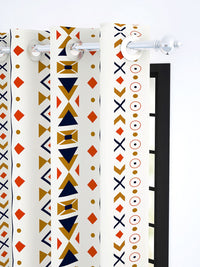 Story@home White & Orange Geometric Room Darkening Door Curtain