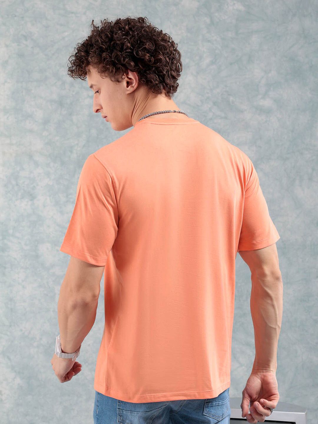 The Indian Garage Co Orange-Coloured Round Neck Short Sleeves Regular T-shirt
