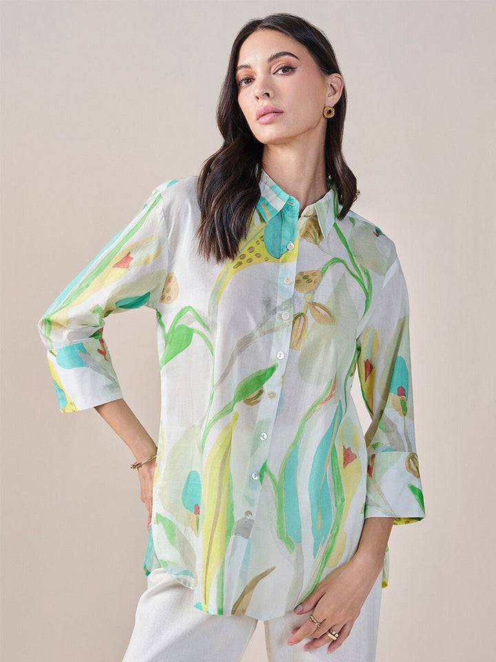 AND Print Cotton Shirt Style Top