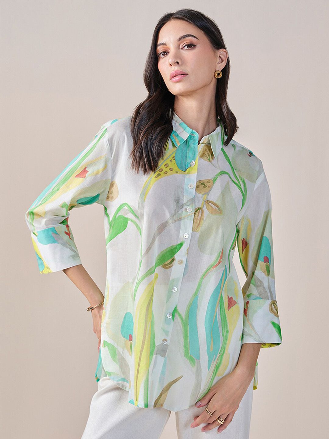 AND Print Cotton Shirt Style Top