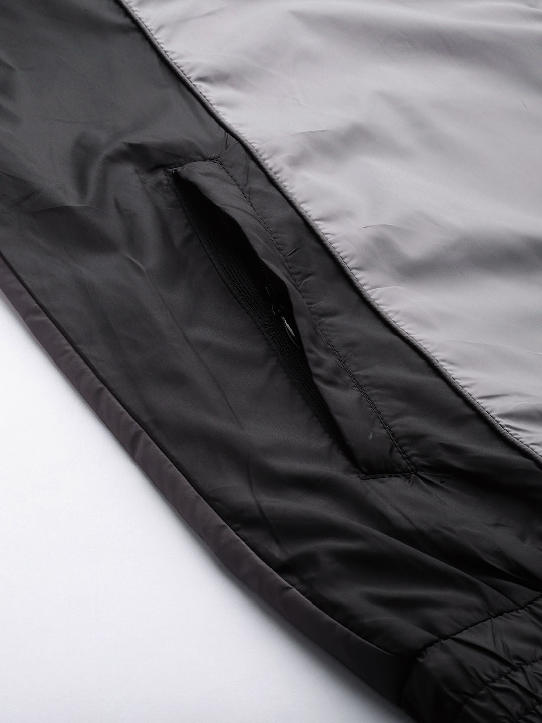 The Indian Garage Co Men Grey & Black Colourblocked Windcheater Jacket