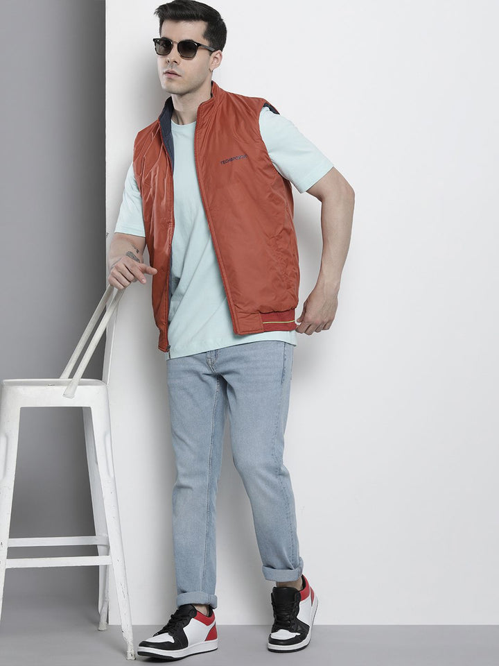 The Indian Garage Co Men Sleeveless Zip-Front Reversible Bomber Jacket