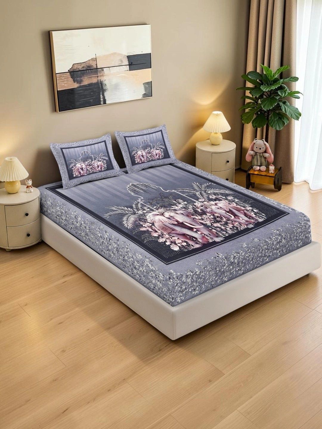 KLOTTHE Grey 400 TC King Bedsheet with 2 Pillow Covers