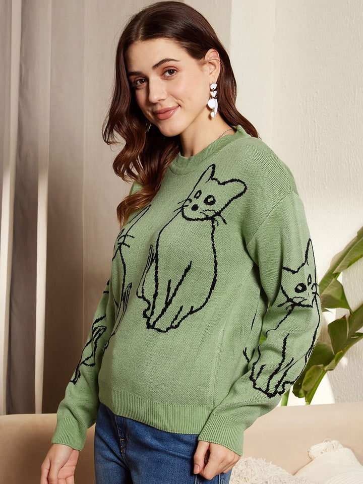 Berrylush Graphic Printed Acrylic Pullover Sweater