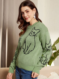 Berrylush Graphic Printed Acrylic Pullover Sweater