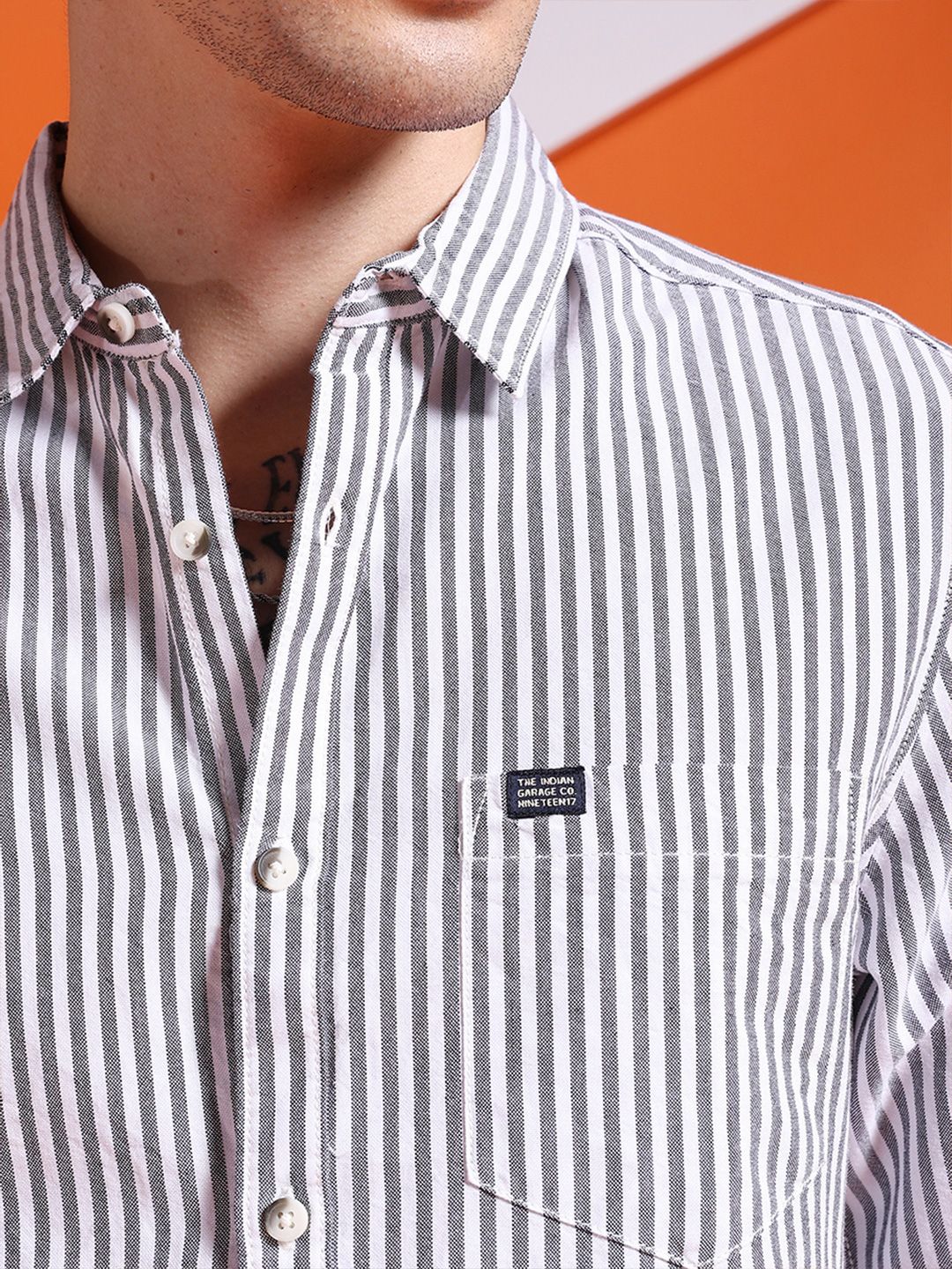 The Indian Garage Co Men Black Slim Fit Multi Stripes Striped Casual Shirt