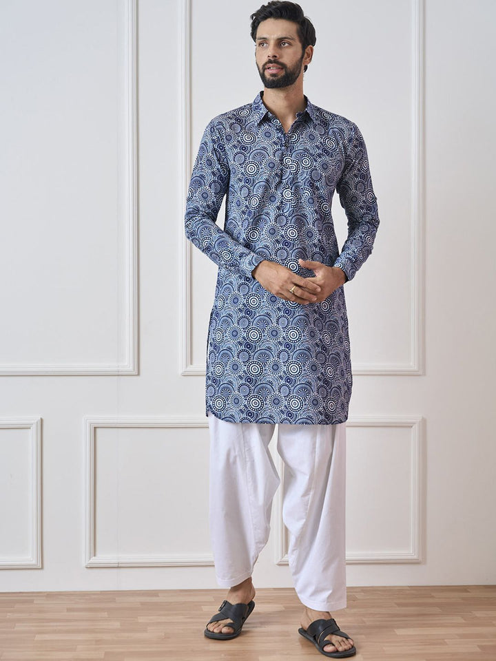 See Designs Shirt Collar Ethnic Motifs Printed Pathani Pure Cotton Kurta