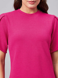 Style Quotient Fuchsia Textured Puff Sleeves Top