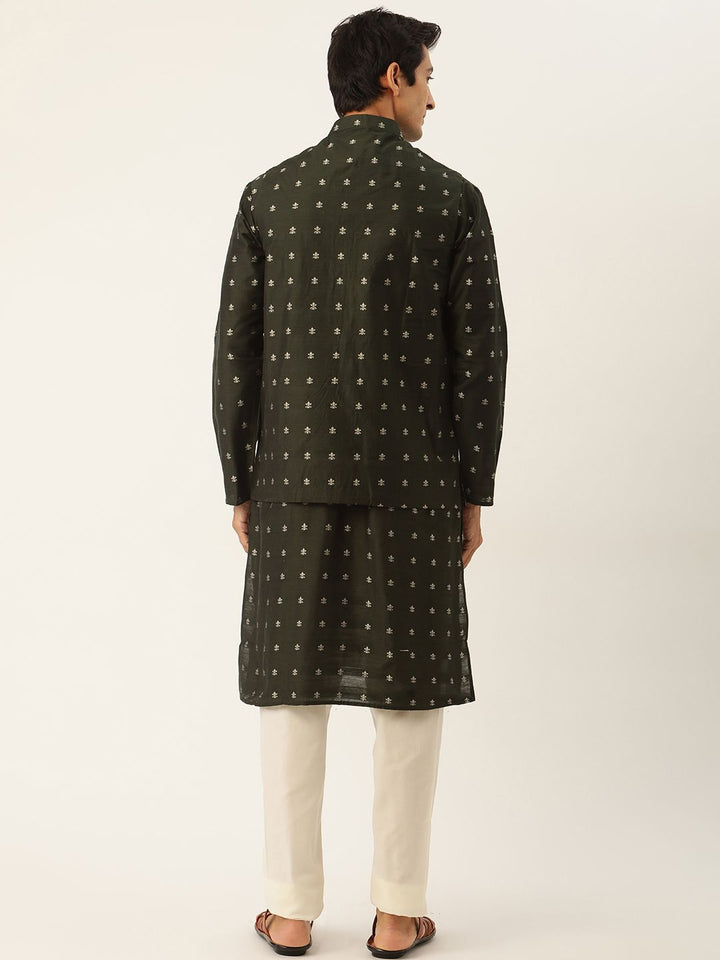 SOJANYA Men Green Ethnic Motifs Kurta Set With Nehru Jacket