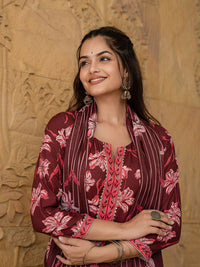 KALINI Floral Printed Notch Neck Straight Kurta With Trousers & Dupatta