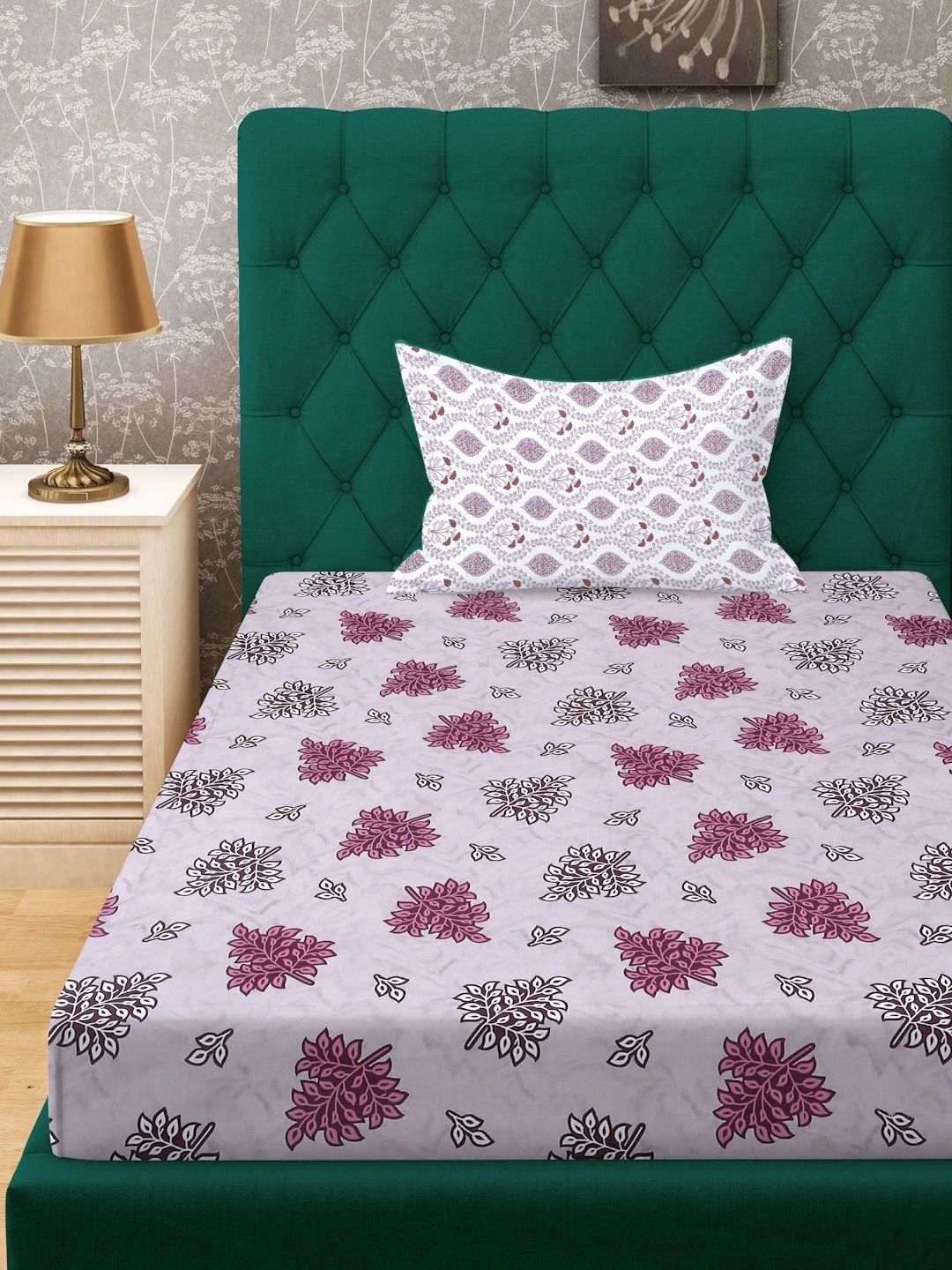 Moda Rapido X KLOTTHE Ungu & Bunga Putih 400 TC Cadar Bujang dengan 1 Sarung Bantal