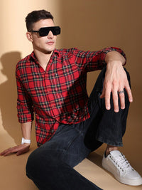 The Indian Garage Co Slim Fit Tartan Checked Pure Cotton Casual Shirt