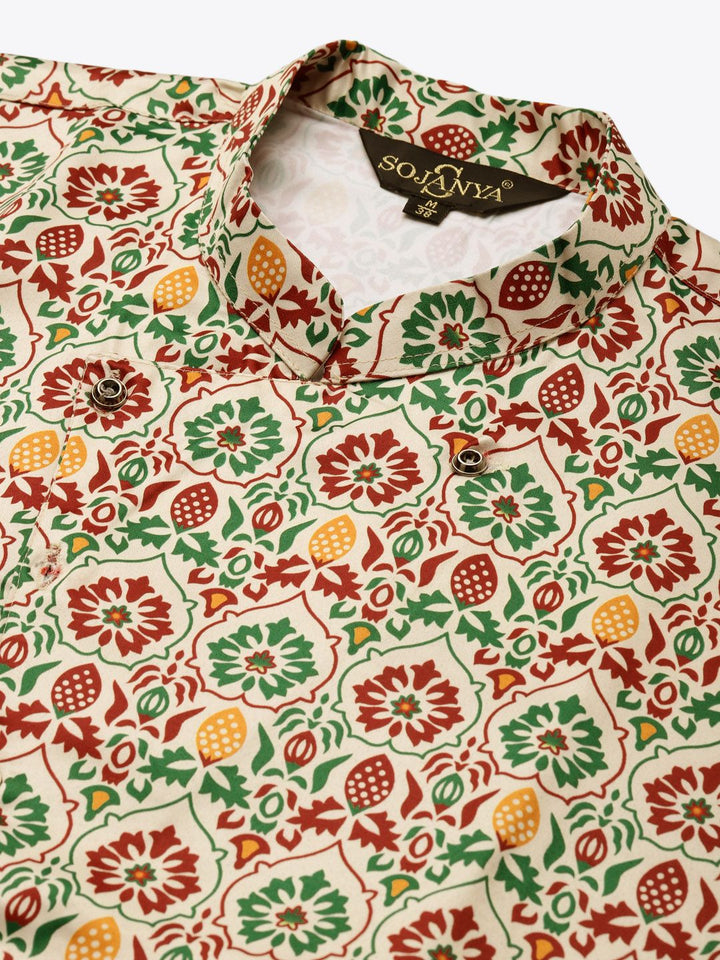 SOJANYA Kurta Solid Maroon Lelaki dengan Jaket Churidar & Printed