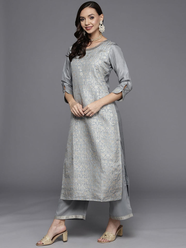Libas Women Grey & Golden Kurta with Palazzos & Dupatta