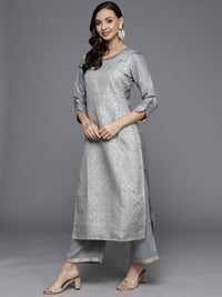 Libas Women Grey & Golden Kurta with Palazzos & Dupatta