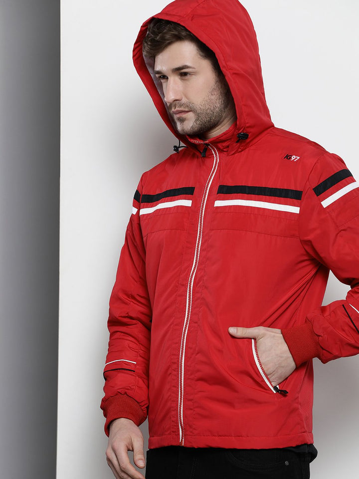 The Indian Garage Co Hooded Slim Fit Bomber Jacket with Zippered Insert Pockets