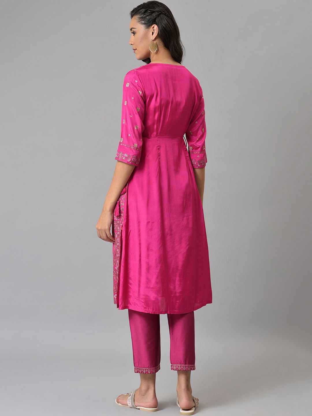 W Women Pink Ethnic Motifs Embellished Handloom Anarkali Kurta