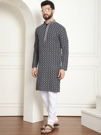 SOJANYA Floral Embroidered Regular Thread Work Pure Cotton Kurta with Churidar