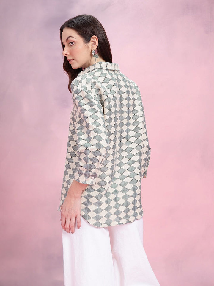 DressBerry Geometric Self-Design Drop-Sleeves Crochet Semi-Sheer Casual Shirt