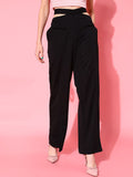STREET 9 Women Black Solid Loose Fit High-Rise Trousers