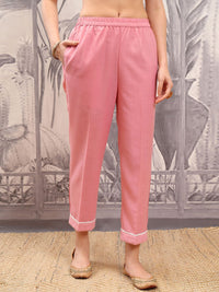 Vishudh Pink Floral Printed V-Neck Pure Cotton Straight Kurta With Trousers & Dupatta