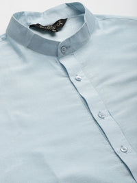 SOJANYA Men Blue Kurta with Churidar & Printed Jacket