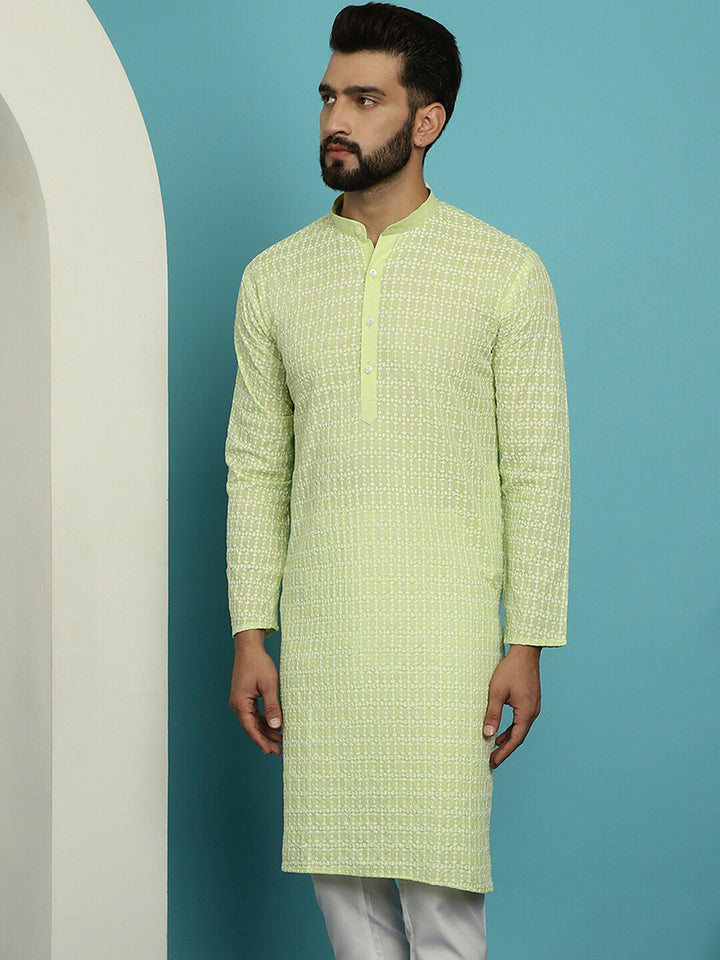 SOJANYA Kurta Kerja Benang Kapas Tulen Kolar Mandarin Geometrik