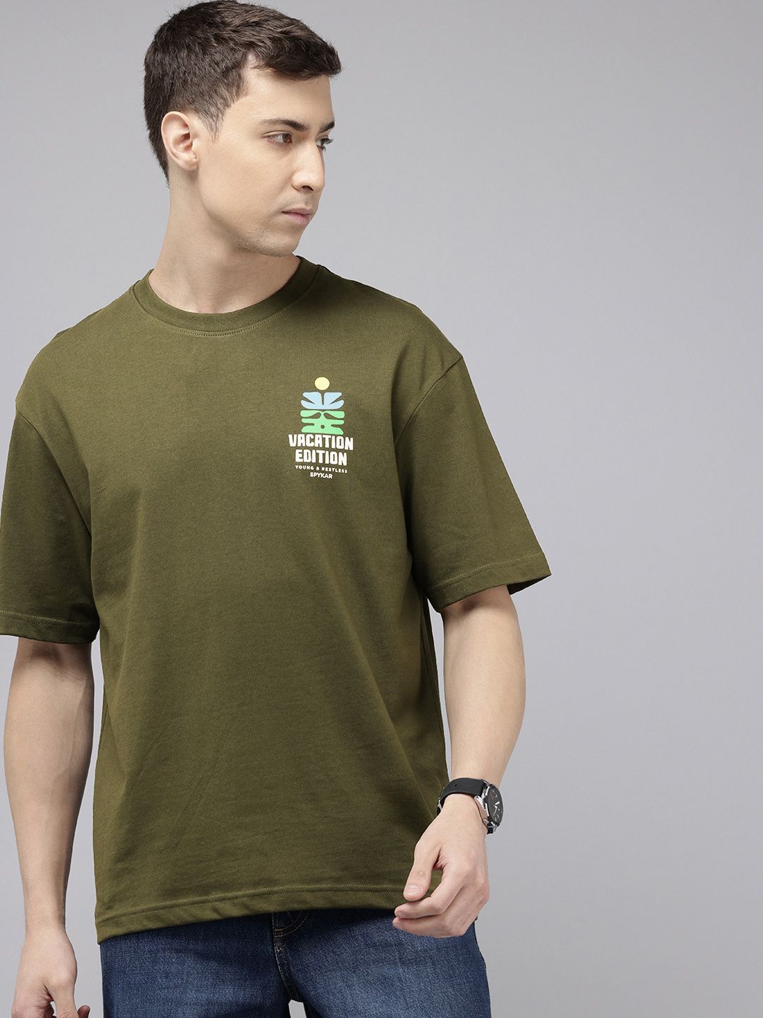 SPYKAR Oversized Fit Typography Printed T-shirt
