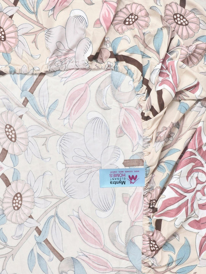 Myntra Elegant Homes Multicoloured Floral 300 TC Bedsheet with 2 Pillow Covers