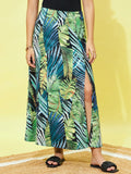 Berrylush Tropical Printed Front Slit A-Line Midi Skirt