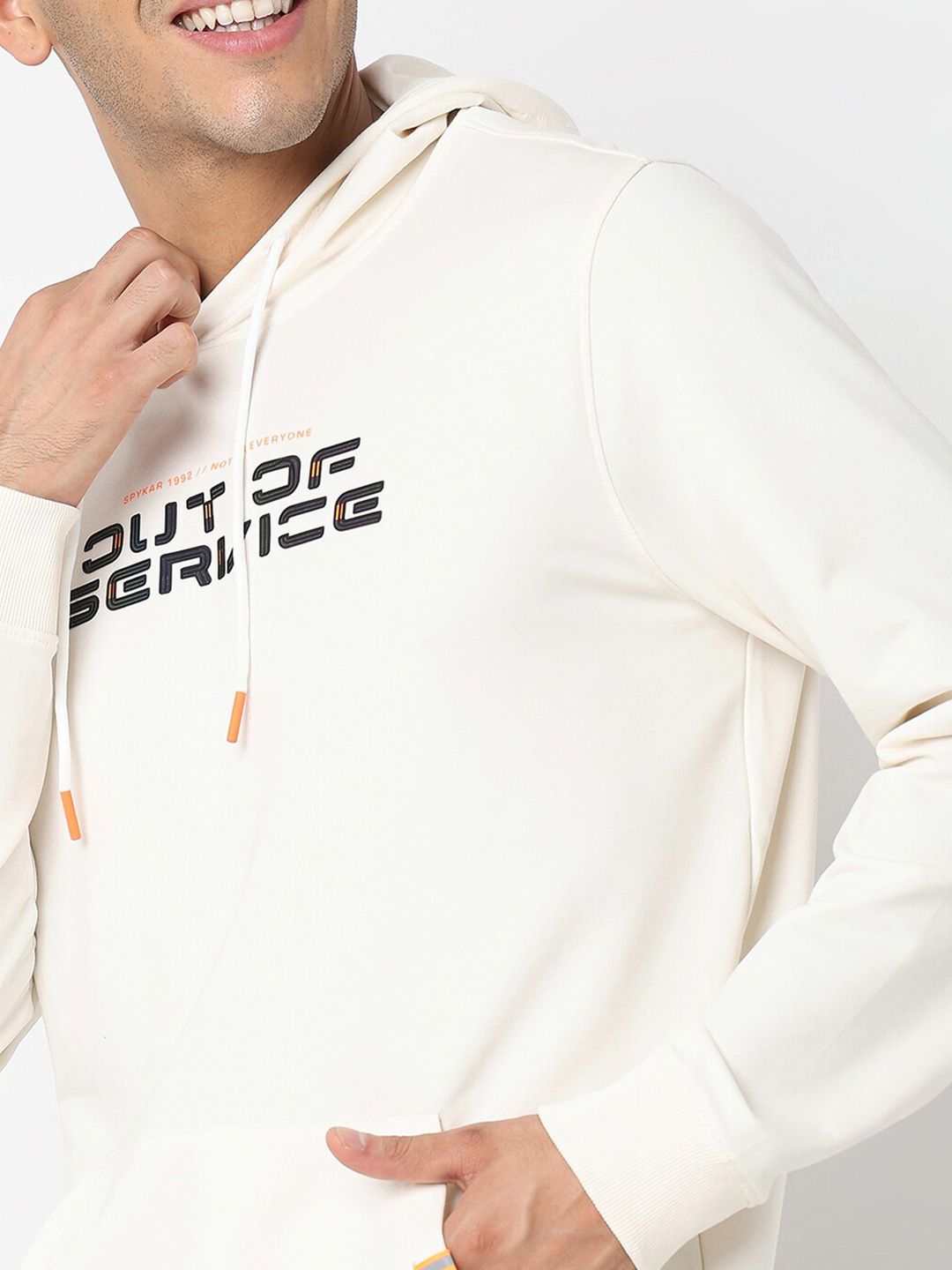 SPYKAR Typography Printed Hooded Neck Long Sleeves Cotton Pullover Sweatshirt