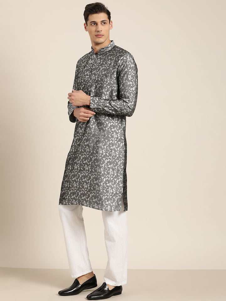 SOJANYA Men Grey Geometric Kurta
