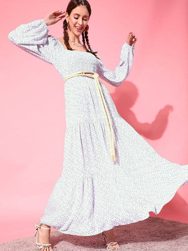 STREET 9 White Floral Pure Cotton Blouson Dress