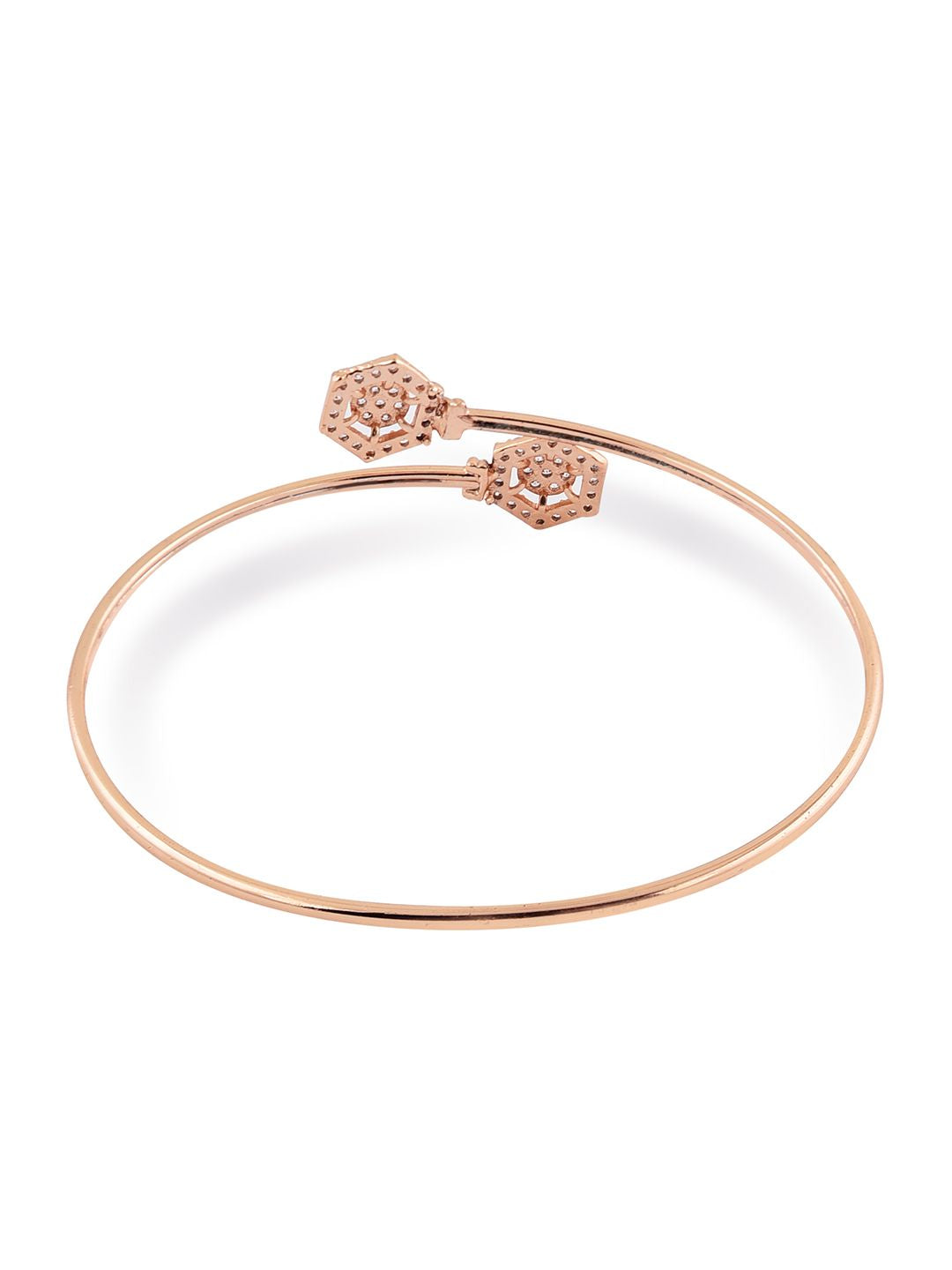 Zaveri Pearls Women Rose Gold & White Brass Cubic Zirconia Kada Bracelet Set of 2