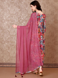 KALINI Floral Printed Regular Thread Work Anarkali Kurta With Trousers & Dupatta
