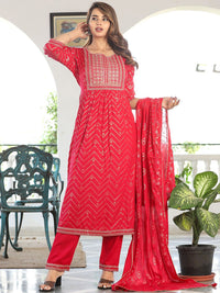 Vishudh Bandhani Embroidered Regular Kurta with Trousers & Dupatta