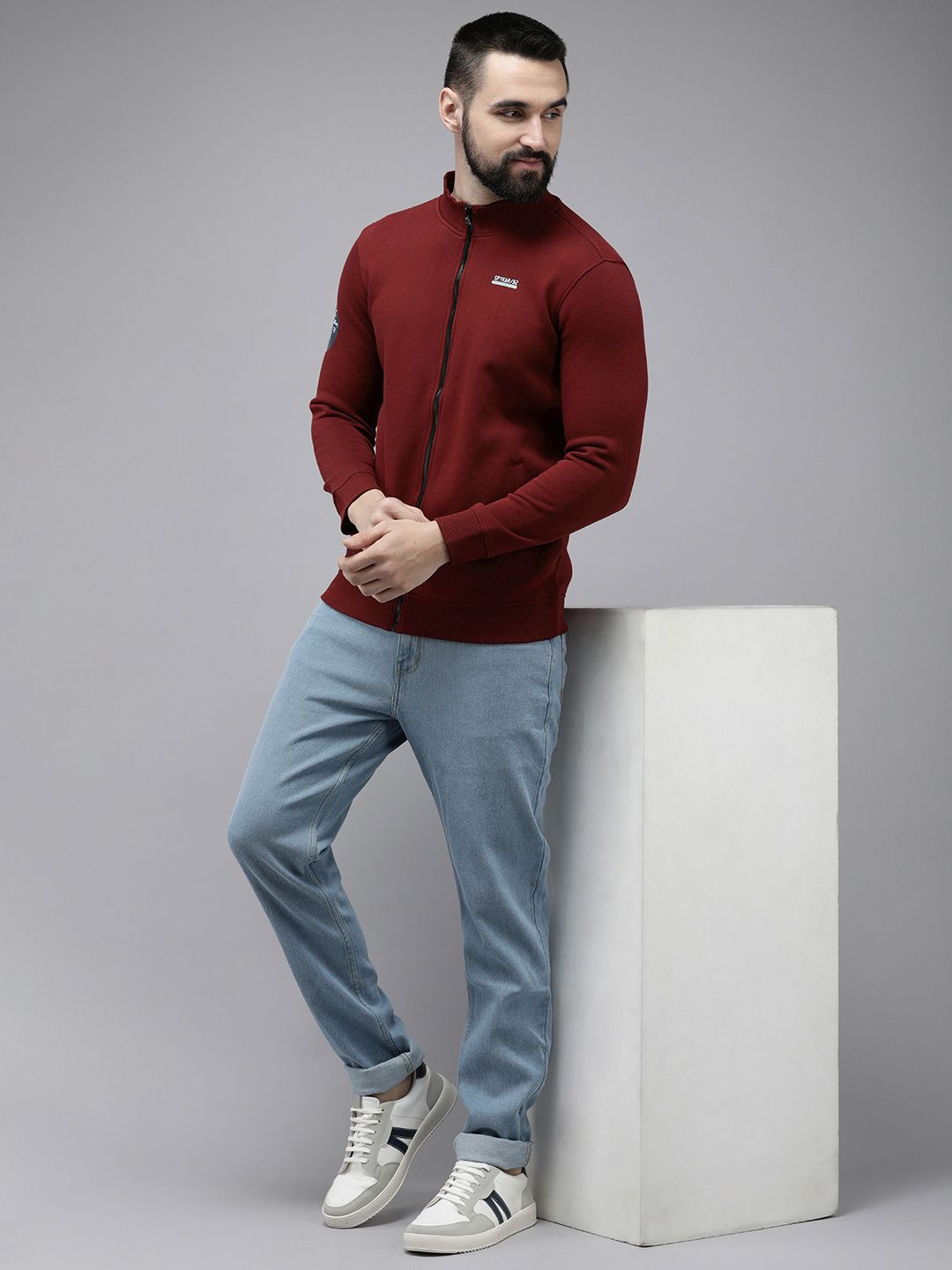 SPYKAR Solid Long Sleeves Front-Open Sweatshirt