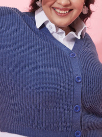 CURVY STREET Women Plus Size Ribbed Acrylic Crop Cardigan